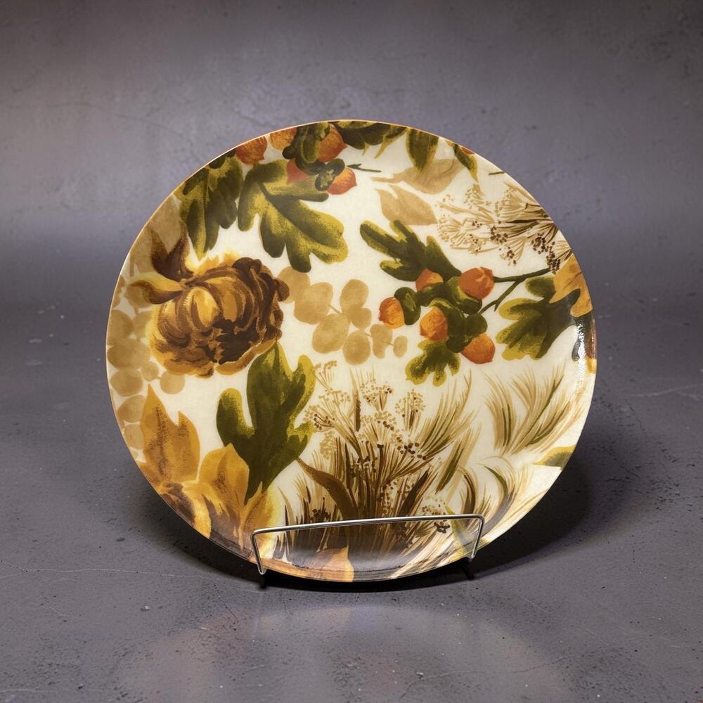 MCM Autumn Harvest Fiberglass Tray 14” Round Floral Serving Plate Fall Decor